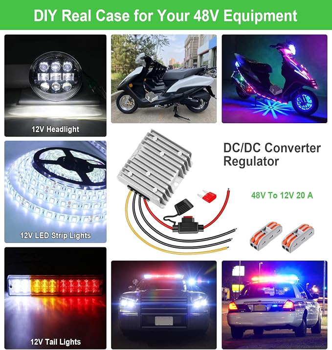 DC-DC 36V 48V to 12V 20A 240W Step Down Converter Golf Cart Voltage Regulator Reducer Transformer with Fuse Waterproof