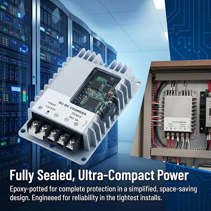 DC 12V/24V to DC 56V 5A Power Converter Auto Boost Regulator Supply Module | Aluminum Shell; Passive Cooling; Quiet Operation; High Efficiency; 100,000-hour lifespan; Protection