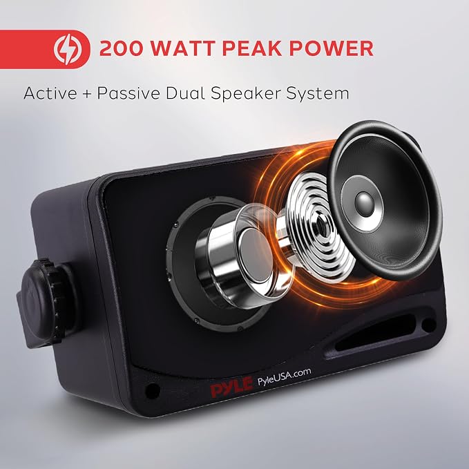 Outdoor Waterproof Wireless Bluetooth Speaker - 3.5 Inch Pair 3-Way Active Passive Weatherproof Wall, Ceiling Mount Dual Speakers System w/Heavy Duty Grill, Patio, Indoor Use - Pyle PDWR42BBT (Black)