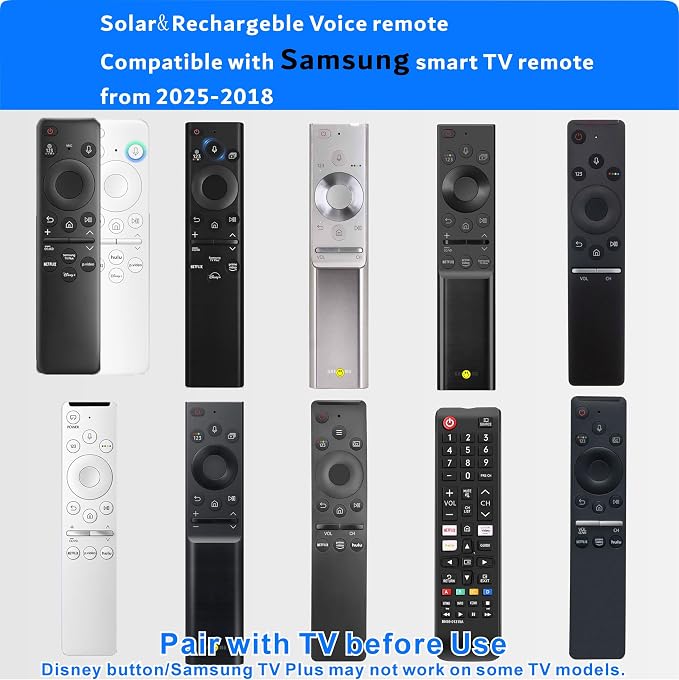 Replacement for Samsung TV Remote 2026-2019, Smart Solar TV Remote Control | Rechargeable | Solarcell | Fast Charging | Universal | Bluetooth | Voice | Premium| 2-Year Warranty