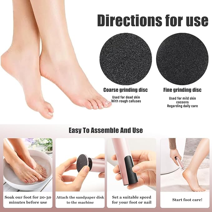 Rechargeable Electric Foot Callus Remover, Pedicure Tools for Feet, Electric Foot File, Heel Scraper for Cracked Heels, Calloused Feet Remover Tool (Pink)