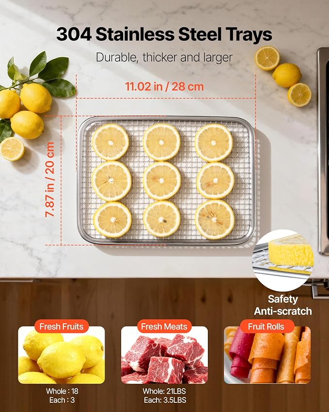 VEVOR Food Dehydrator Machine, 6 Stainless Steel Trays, 400W Electric Food Dryer with Adjustable Temperature & 24-Hour Timer, Food Dryer for Jerky, Meat, Fruit, Vegetables, Herbs, Dog Treats