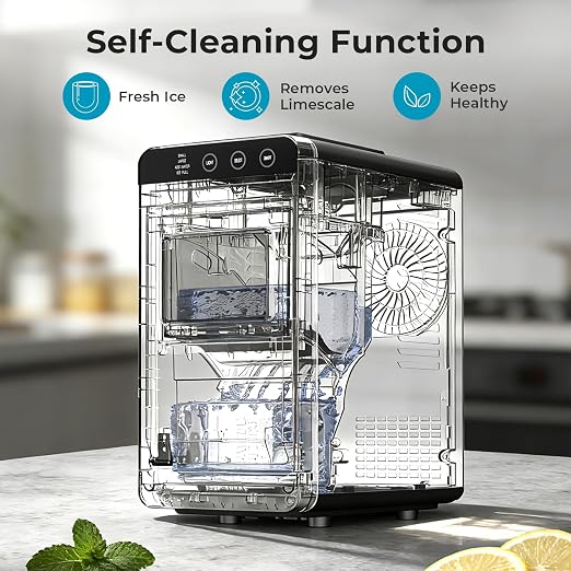 Antarctic Star Countertop Ice Maker Machine - 26.5lbs/24H, 8 Bullet Ice in 6 Mins, Self-Cleaning Portable Ice Maker with 2 Ice Sizes, Touch Display & Blue Light for Home, Office, Bar,Steel