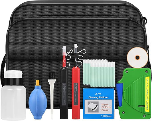 11 in 1 Fiber Optic Cleaning kit 1.25mm/2.5mm Interface Optical Cable Cleaner Tool with 550 Times Fiber Optic Cleaning Box and Replace core SC LC Cleaning Pen Cleaner Cotton swabs Set