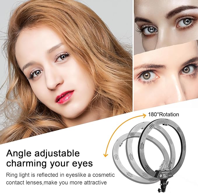 18 Inch Ring Light with Tripod Stand, Dimmable 58W 5500K LED Circle Light for TikTok/Live Stream/Makeup/YouTube with Carrying Bag,Compatible Camera and Phone