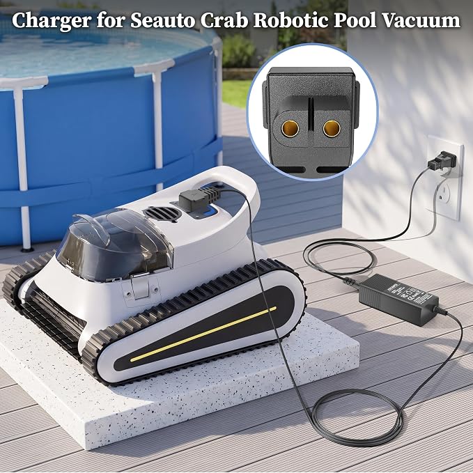 Charger for Seauto Crab CR for Zyerch SAT30 Robotic Pool Cleaner Power Cord | 26V AC Adapter Replacement for 21.6V Battery Pool Cleaner Vacuum Power Supply 4.9 FT