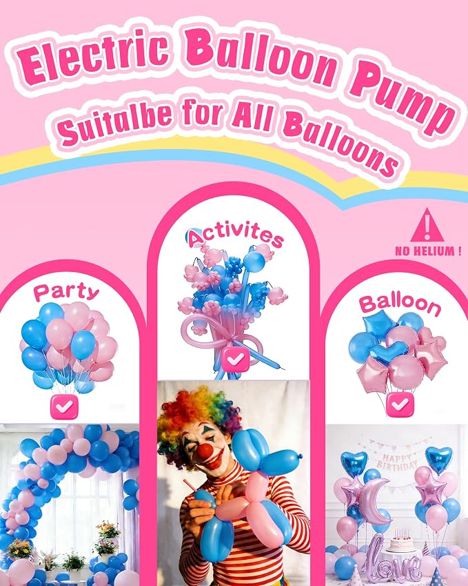 Portable Balloon Pump Electric, Rechargeable Cordless Balloon Pump Inflator for All Balloons, Latex 260q Foil Mylar Balloon Inflation, Quick-Fill Inflator& Deflator for Inflatables