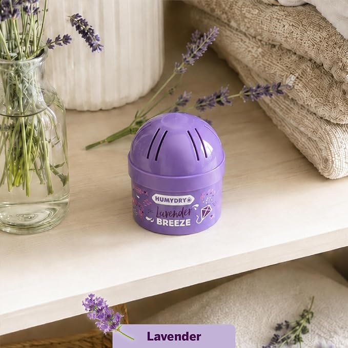 HUMYDRY Moisture Absorber Device, Mini Pack of 12 2.6oz, Up to 500 Days of Moisture and Humidity Control, Fights Summer Humidity, Lavender Air Freshener, Small Space Dehumidifier, Non Electric