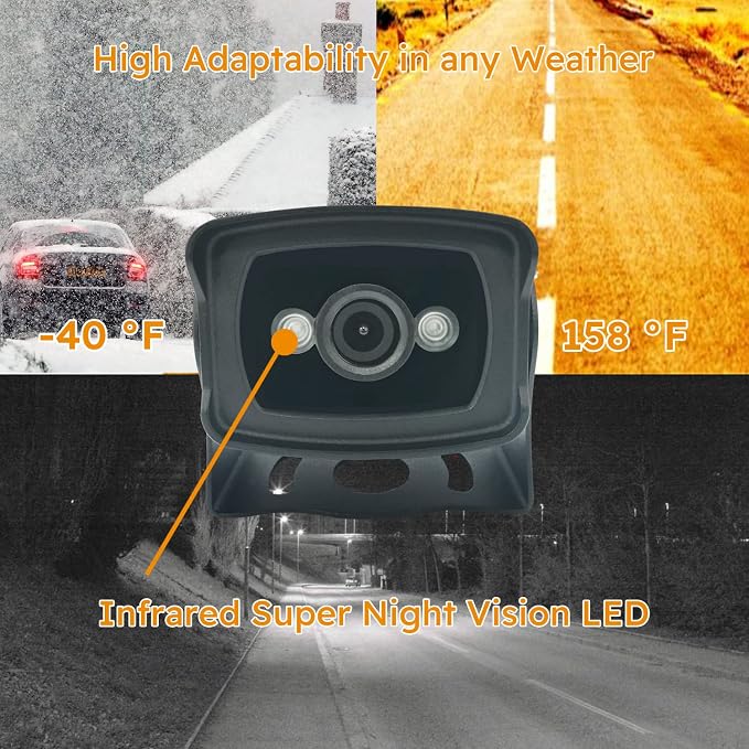 VMS Backup Camera System + VC5 1080P Backup Camera 7" Wide IPS Monitor Night Vision Waterproof 1080P Wired Backup Camera for Trucks, Buses, RVs