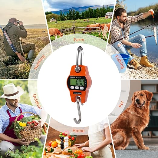 660lb/300kg Digital Crane Scale - Compact LCD Handheld Hanging Scale for Garage, Farm, Hunting, Fishing & More(300kg/Plastic/Orange)