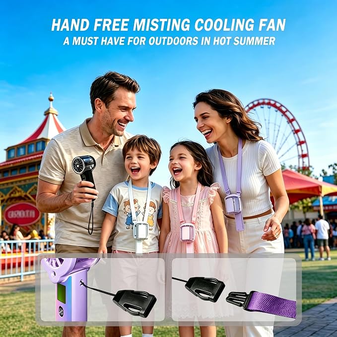 Portable Misting Fan, Handheld Rechargeable Fan with Water Mist, Personal Mini Turbo Fan with 1-100 High Speeds (20000 RPM), LED Light for Music Festival, Summer Trip Must-Haves, Holographic Purple