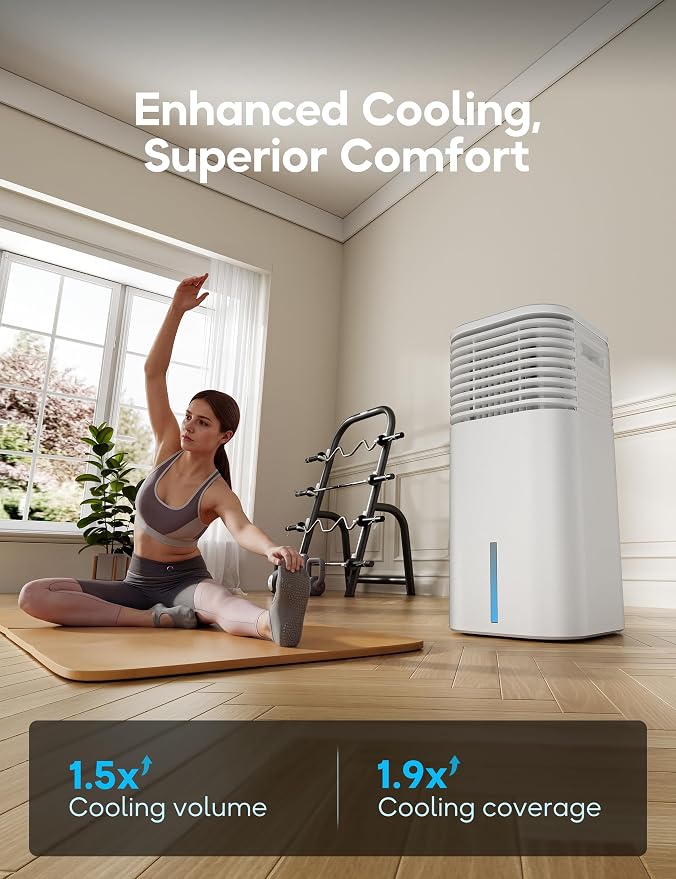 Windowless Portable Air Conditioner, 24.4" Small Evaporative Air Cooler for Room No Window, 3-Speed Settings, 4 Modes, 7H Timer, Remote Control, 4 Ice Packs, Quiet AC Unit for Bedroom, White