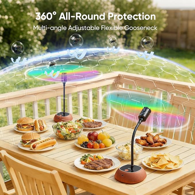 Edvision Rechargeable Fly Fans for Tables, Portable Outdoor Food Fans to Keep Fly Away, Table Fan with LED Display, 360° Flexible Fly Spinners for Table, Party, Picnic, BBQ and Party 4Pack (Walnut)
