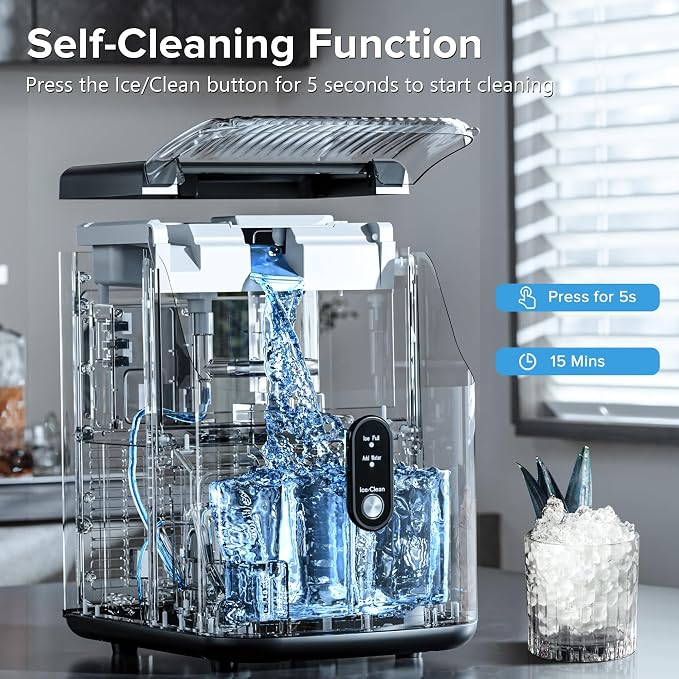 Electactic Nugget Ice Makers Countertop, 34lbs/Day Portable Ice Machine with Crushed Ice, Self-Cleaning, One-Click Operation for Home, Kitchen, Office Use (Silver)