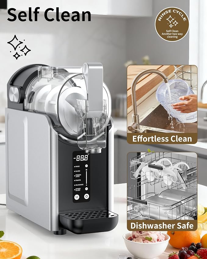 Slushie Machine, Slushy Maker for Home, Frozen Drink Maker with 5 Preset Programs for Margaritas, Frappés, Milk Shake, No Ice Needed, LED Display, Self Clean