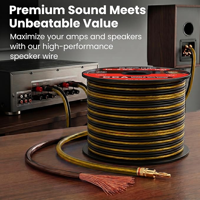 GEARit Speaker Wire 12 Gauge 100 ft,Speaker Cable with Foot Markers & Polarity Markings,12 Gauge Wire for Car Audio & Home Theater Speakers,Audio Cable for DIY Installations,CCA(Black Yellow)