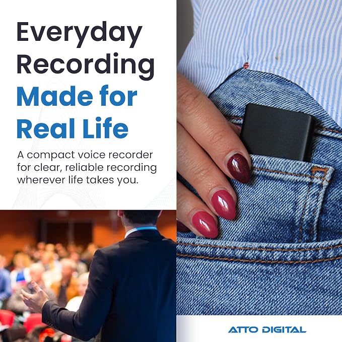 TileRec Voice-Activated Audio Recorder – 64GB Digital Dictaphone with Playback, USB-C, Metal Case – Portable Recorder for Meetings & Lectures