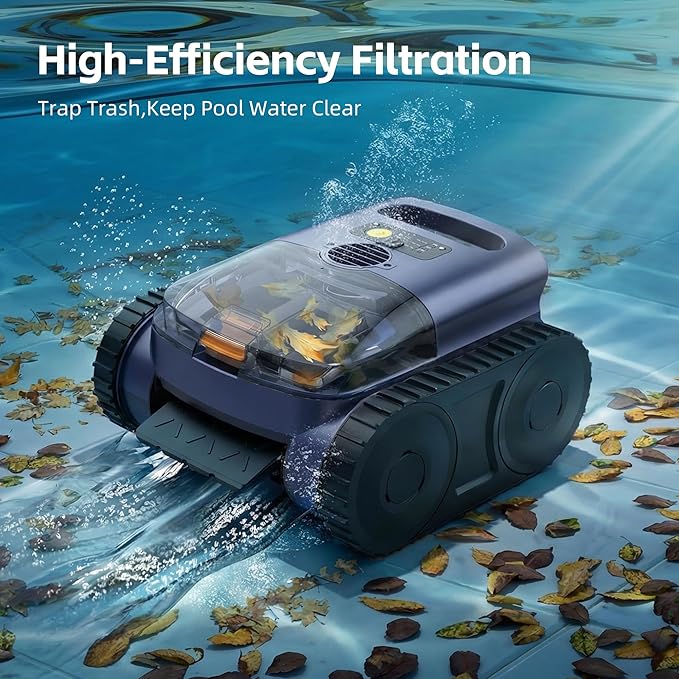 Pool Vacuum for Inground Pool, Cordless Pool Cleaner Robot with Smart Navigation, Self-Parking, LED Indicator, Wall&Waterline Above Ground Pool Vacuum Cleaning up to 2150 Sq.ft