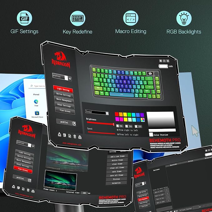 Redragon K724 PRO Wireless Gasket Gaming Keyboard w/Hype Screen & Knob, 81-Key Mechanical Keyboard, Easy-Control 1.14’’ TFT Info Display, 5-Layer Noise Dampening, Custom Linear Switch, Dark Jade Color