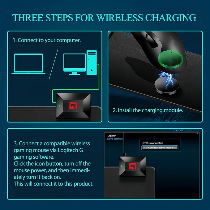 Wireless Charging Mouse Pad for Logitech G Pro X Superlight 2/1, G502, G703 Lightspeed, Plug-and-Play, Slip-Resistant Base, Continuous Charging for Gaming - Powerplay Alternative (Not for G903)