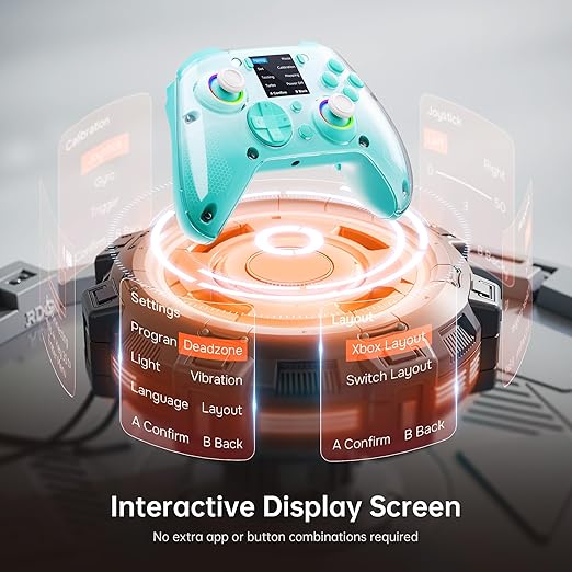 GUSGU G7 Wireless Gaming Controller with Interactive Screen, 1000Hz Polling Rate, Hall Joysticks & Triggers, 4 Programmable Buttons, Compatible with PC, Switch1, PS4, iOS, Android, Green