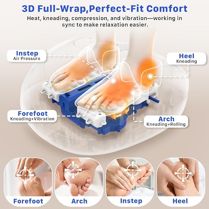 Foot Massager with Heat and Compression 2026 Upgraded Shiatsu Style | Comfortable Combination of Heat, Kneading, Vibration & Compression,for Plantar Fasciitis & Neuropathy