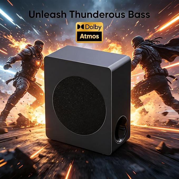 GEOYEAO 2.1 CH Sound bar with Subwoofers, 100W Sound Bar for Smart TV, Dolby Atmos Surround Sound System, Adjustable Home Theater Bluetooth Speaker, for TV/Projector/PC