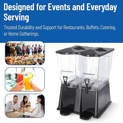 Carlisle FoodService Products Trimline Double Base Rectangular Beverage Dispenser with Stand – 3.5 Gallon Catering Drink Dispenser with Spigot, Set of 2, Polycarbonate (PC), Black, Perfect for Parties