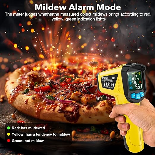 Infrared Thermometer Gun, TEMIRUP Non Contact Digital IR Laser Thermometer Temperature Gun with Probe for Cooking, Pizza Oven, Griddle, Humidity Measurement, Adjustable Emissivity -58°F to 1472°F
