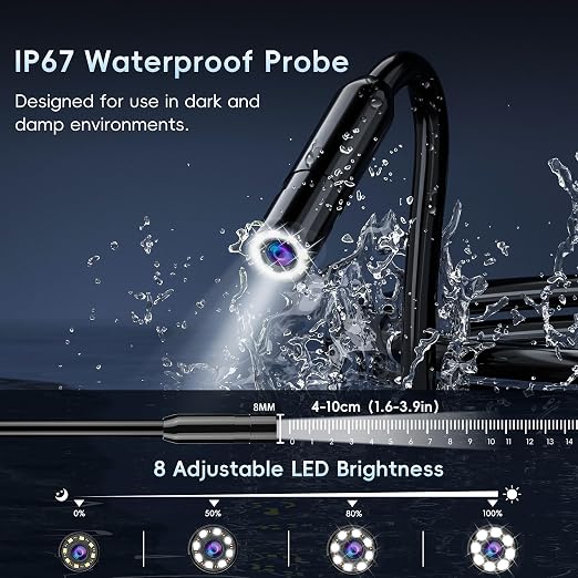 32.8FT Endoscope Camera with Light -IP67 Waterproof Borescope Inspection Camera with 4.3" IPS Screen, 1080P HD Sewer Tools with 8 Adjustable LEDs, Snake Cameras for Father's Day