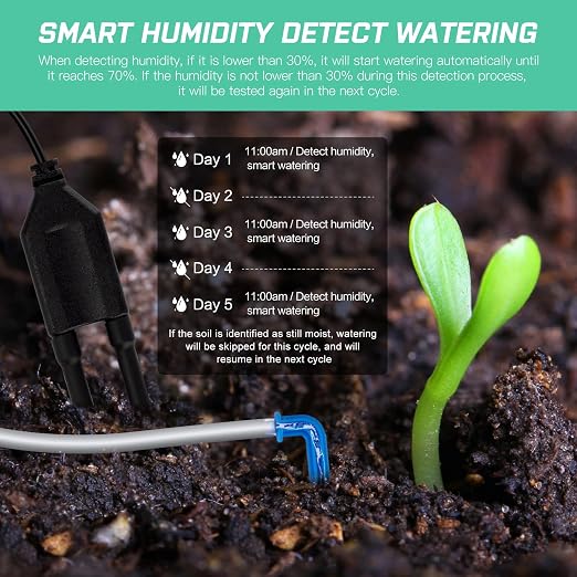 Automatic Plant Waterer Indoor Self Watering System for 15 Potted Plants, Auto Drip Irrigation Kit Programmable Water Timer with Smart Humidity Detection, Blue