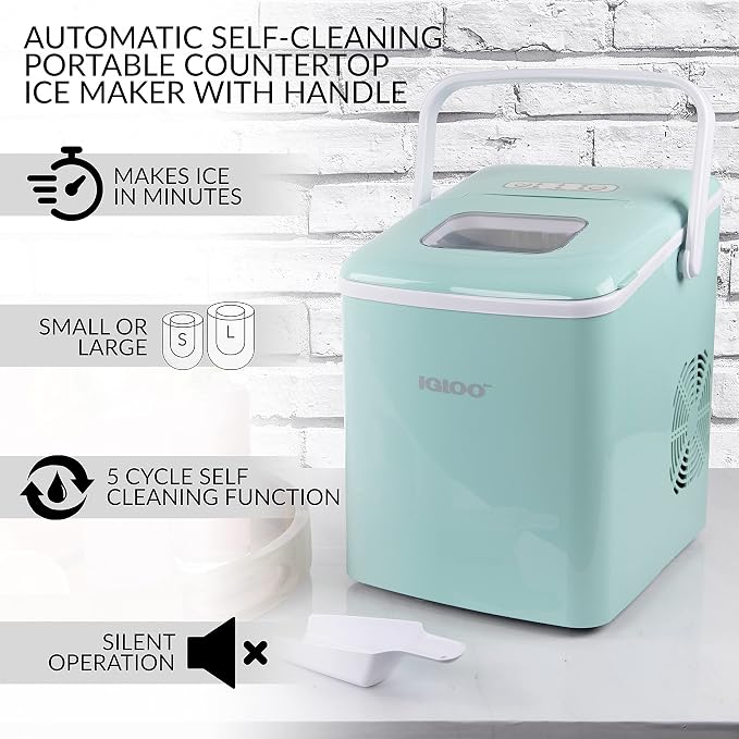 Igloo Automatic Self-Cleaning Portable Electric Countertop Ice Maker Machine with Handle, 26 Pounds in 24 Hours, 9 Ice Cubes Ready in 7 Minutes & Keurig K-Mini Single Serve Coffee Maker, Black