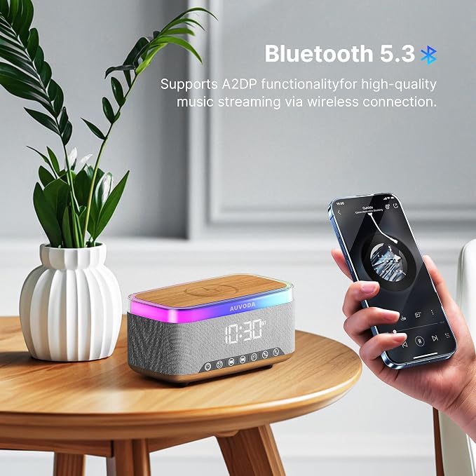 S300 Portable Bluetooth Speaker, 16 W Stereo, BT 5.3, TWS Pairing | 15 W Wireless Charging, 13-Color Night Light, Alarm Clock, TF AUX Inputs, Ideal for PC Smartphone Home Bedroom Office