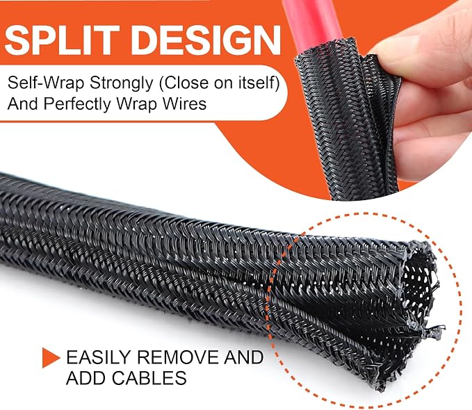 1/0 Gauge Wire(20ft Each - Red/Black) Copper Clad Aluminum CCA Automotive Wire with 40ft 1/2" Cable Sleeve - Ideal for Car Audio, Solar, Auto, RV, Marine Power & Ground Cables