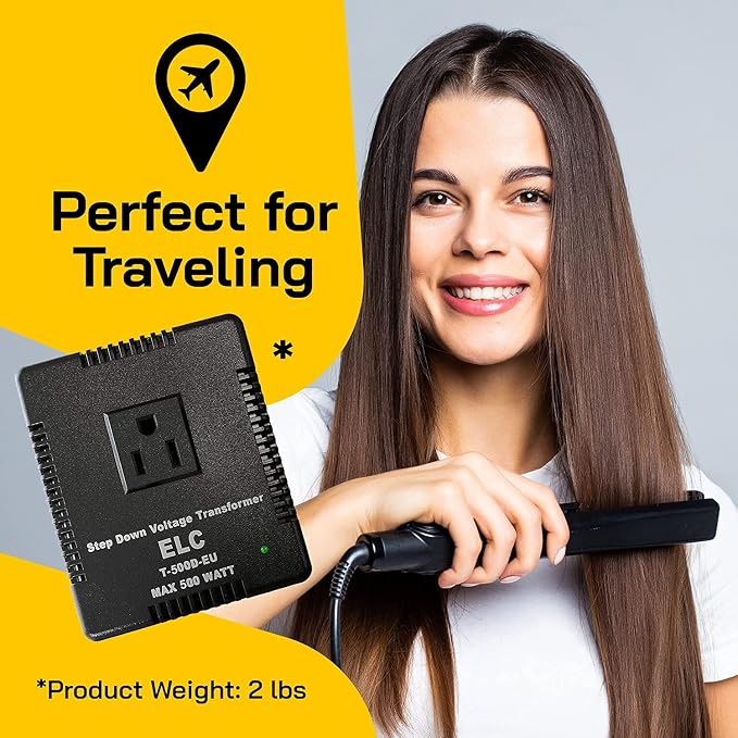 ELC 500-Watt Voltage Converter - Step Down - 220v to 110v / 240v to 120v Travel Power Converter - for Hair Straightener, Hair Dryer, Laptops and Chargers, CE Certified [3-Years Warranty]