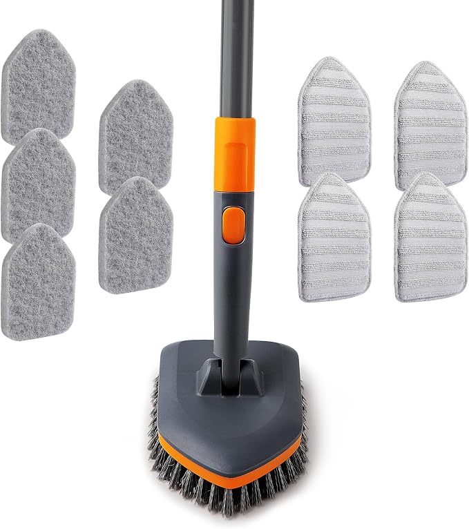 CLEANHOME Scrub Brush with 56” Long Handle, Multifunctional Tile and Tub Scrubber for Shower,Kitchen, Car Cleaning
