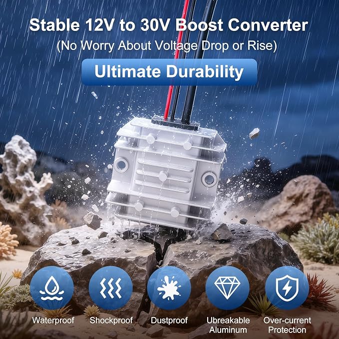 Starlink Mini 12V Adapter, 12V/24V to 30V DC Step-up Converter, Power Supply Converter Cable for RV, Truck and Boat, Eliminates Voltage Drop and Rebooting