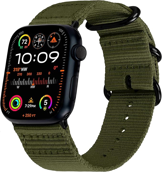 Carterjett EXTRA LARGE Hiking Trail Nylon Band | Compatible with Apple Watch Band for Men Women | XL for Big Wrists | Extra-Long, Soft Braided Sturdy Weave Sport Strap | Fits 42mm 41mm 40mm Series 10 9 8 7 6 SE 5 4 & All Models (Army Green, XL)