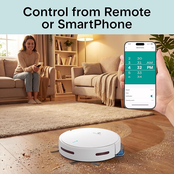 SereneLife Robot Vacuum Cleaner, Automatic Vacuum Robot with App Control, 700Pa Suction, 3 Cleaning Modes, Auto Recharge, Dual Side Brushes, Works on Hard Floors, Low-Pile Carpets, Pet Hair, 11.4"x3"