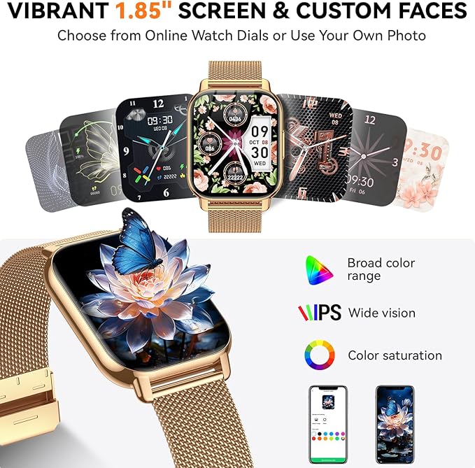 Smart Watch for Women (3 Bands), Fitness Tracker with Bluetooth Calls, IPX8 Waterproof Smartwatch for Android iPhone, 112+ Sport Modes, Heart Rate/Sleep/SpO2 Monitor, Gold
