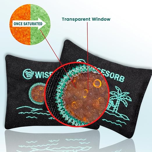 Wisesorb 100g x 5pcs Rechargeable Desiccant Packs, Reusable Car Dehumidifier Bags Color Indicating Silica Gel Packets Moisture Absorbers for Storage Bins, Suitcase, Safe, 3D Filaments, Electronics