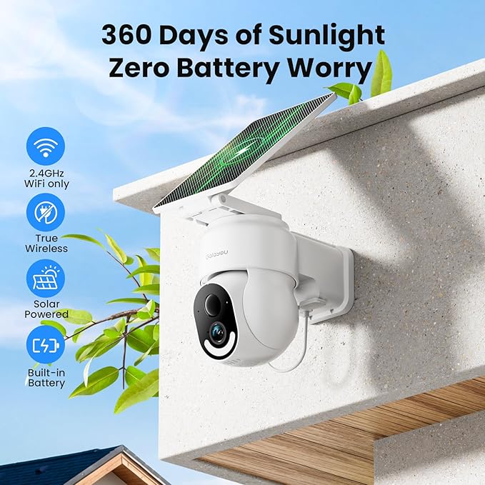 GALAYOU Solar Camera Outdoor Wireless - 2.4 GHz Wi-Fi Battery Powered Cameras for Home Security with Detachable Solar Panel, 2K 360° Pan/Tilt Auto-Tracking, Spotlight, TF Card Storage, R6 1 Pack