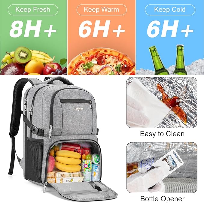 Insulated Lunch Backpack Fit 17" Laptop, Work Backpack with Lunch Box for Men & Women, Water Resistant College Computer Bag for Travel, Business, Hiking