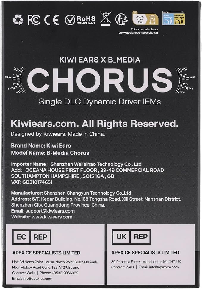 Linsoul Kiwi Ears x B_Media: Chorus in Ear Monitor,DLC Diaphragm Dynamic Driver Wired Earbuds CNC Metal Faceplate IEM,with Dual Silver-Plated Cable,Earphones for Audiophile (1, Black, Type C Mic)