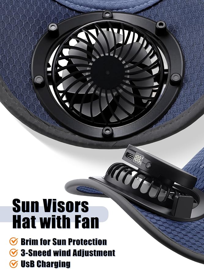 Yaomiao 2 Pcs Solar Baseball Cap with Fan Unisex Sun Protection USB Charging Fan Mesh Hat for Summer Outdoor