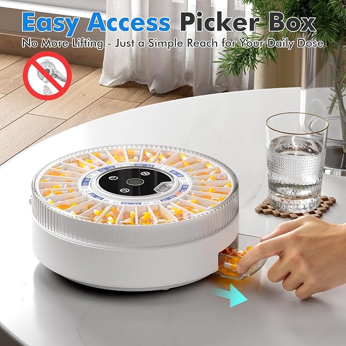 Windtrace® Bluetooth Automatic Pill Dispenser for Elderly with Alarm, Smart Pill Dispenser with 31-Slot, Fingerprint& Mechanical Dual Lock Medication Dispenser, Timed Dispenser Machine for Elderly