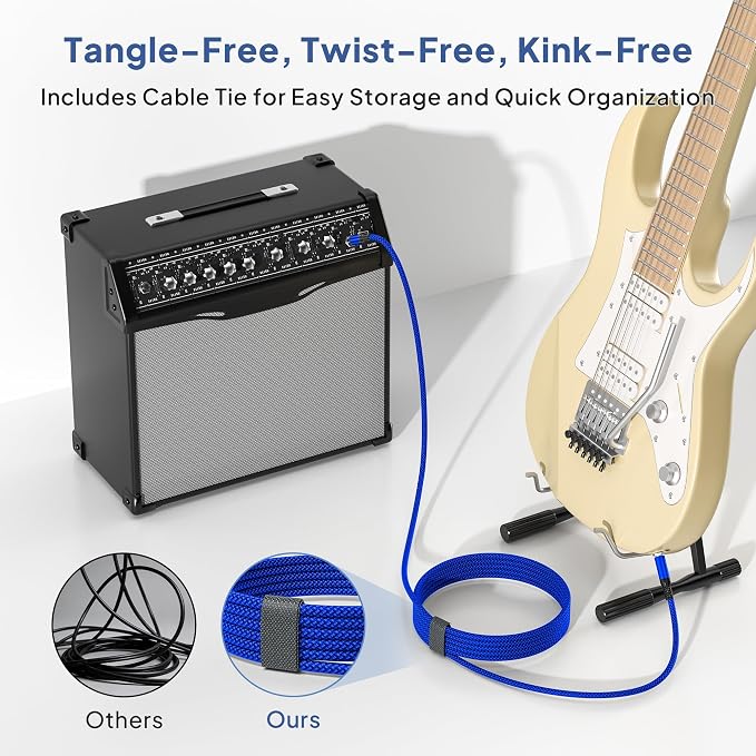 Elebase 1/4 Inch TRS Instrument Cable 20ft 2-Pack,Straight 6.35mm Male Jack Stereo Audio Interconnect Cord,6.35 mm Balanced Line for Electric Guitar,Bass,Keyboard,Mixer,Amplifier,Amp,Speaker,Equalizer