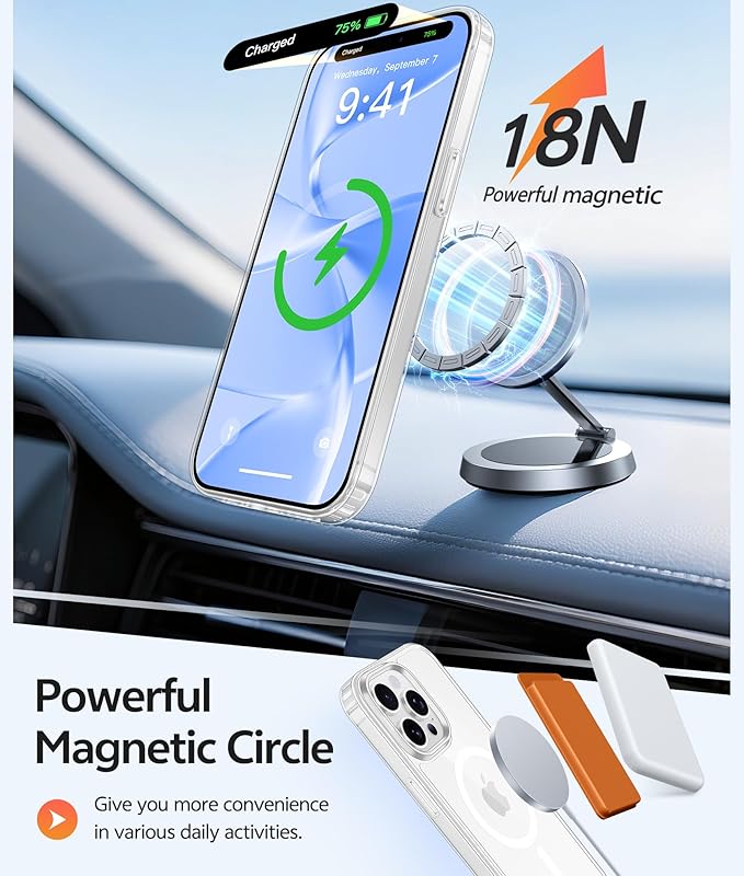 FNTCASE for iPhone 15 Pro Max Case: [Compatible with Magsafe] [Screen Protector] Anti Yellowing Transparent Clear Magnetic Phone Cover - Military Grade Shockproof Drop Proof Protective Cases - Clear