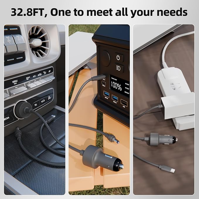 Starlink Mini 3 in 1 Power Cable 32.8FT with Booster, 100W+ USB C 12-24V Cigarette Lighter Plug and DC Power Cable Cord for Starlink Mini, Steady 18V Output Plug and Play 10M