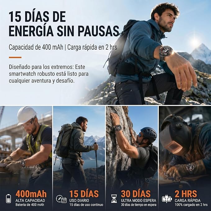 WalkerFit Rugged Military Smart Watch for Men, 1.43" AMOLED Tactical Fitness Tracker (Answer/Make Call), 5ATM Waterproof, Heart Rate/SpO2/Sleep Monitor, 178+ Sports Modes, for Android iPhone, 2 Bands
